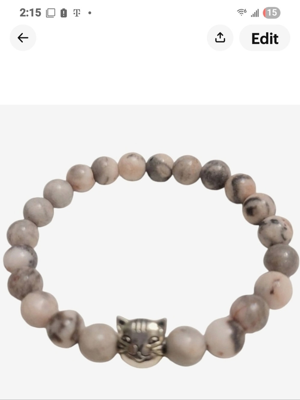 Natural Stone Stretch Bracelet w/ Cat Charm